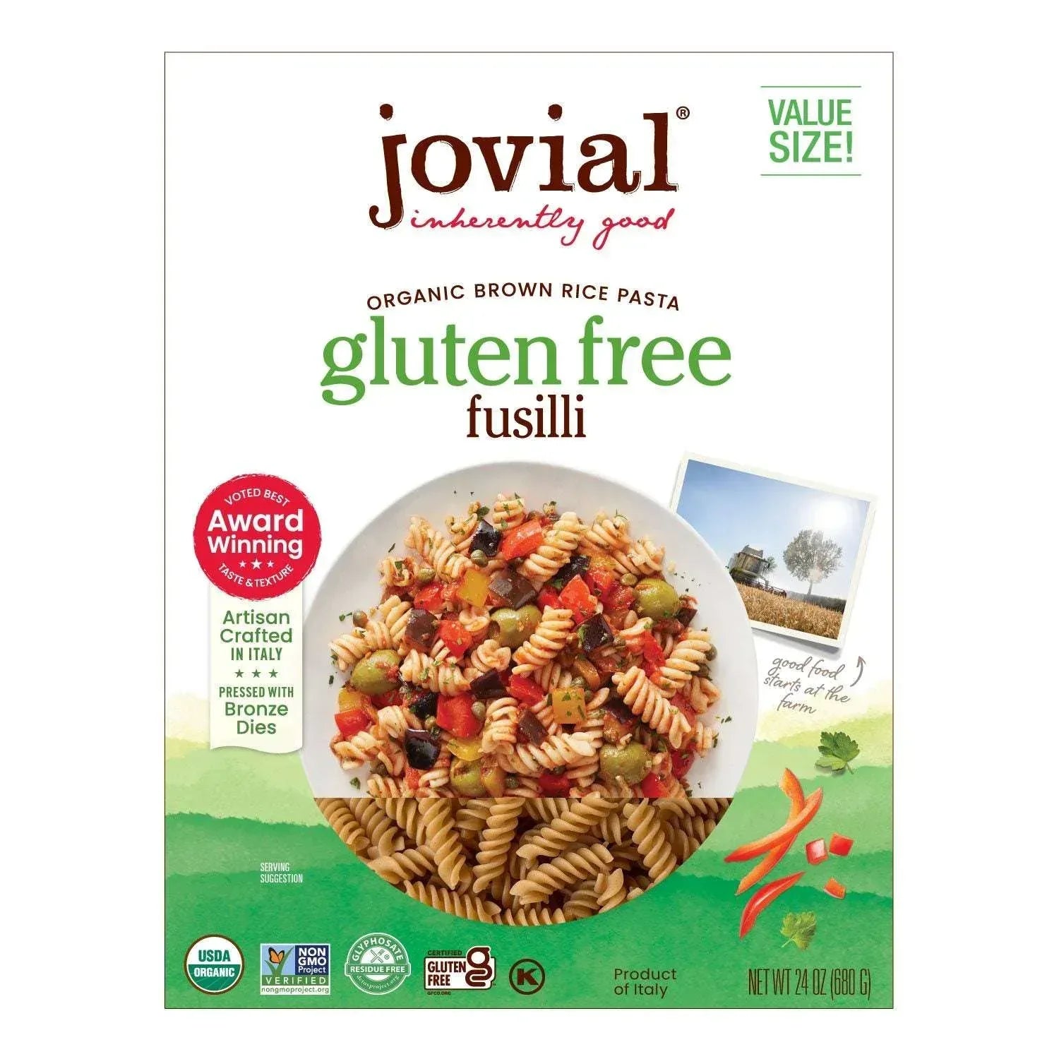 Jovial Organic Brown Rice Gluten Free Pasta, Fusilli, 24 oz.