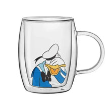 Double-wall glass mug with Donald Duck peek-a-boo design and blue coat graphic