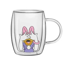 Double-wall glass mug with Minnie Mouse peek-a-boo design, pink ears and purple dress
