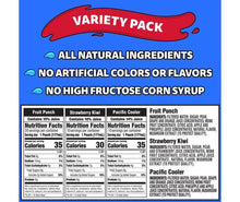 Capri Sun variety pack panel with ingredient and sweetness claims