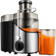 Stainless juicer extractor with black pulp container and orange juice cup