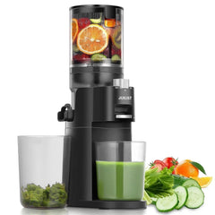 Juicer Machines, 4.13 Inch Cold Press Juicer, Slow Masticating Juicer – for Whole Fruits & Vegetables, Quiet, High Juice Yield, Easy to Clean, BPA Free (Black)