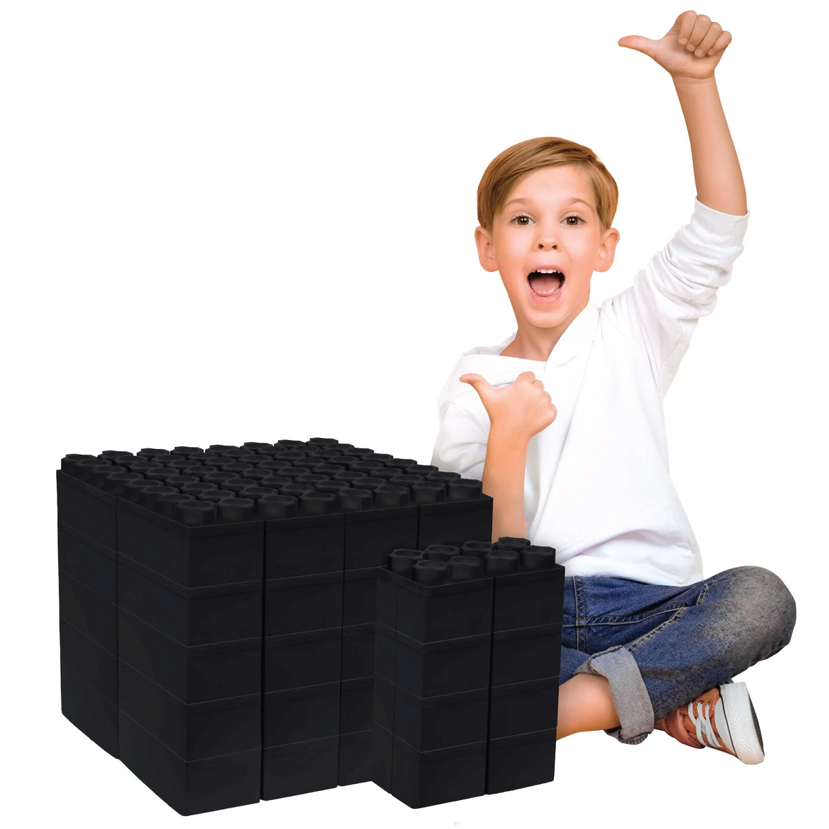 Jumbo Building Blocks - Black 48 pc Set for Kids Ages 3-8 for Indoor & Outdoor Play - USA MEGA SHOP