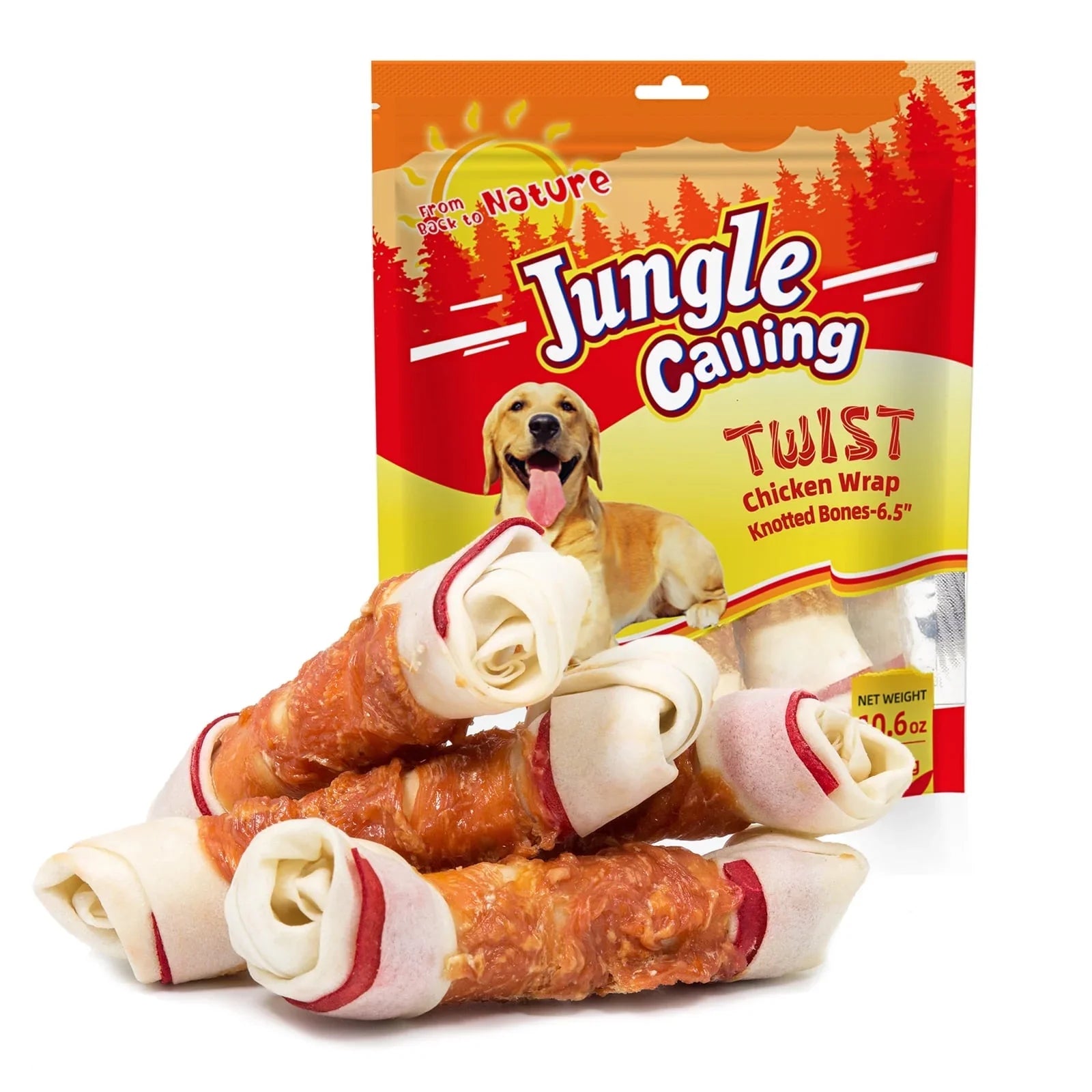 Jungle Calling Chicken Wrap Knotted Bones Dog Chews, Long Lasting for Large Dogs Training Treats