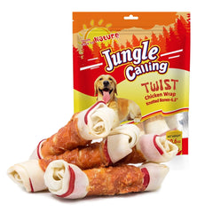 Jungle Calling Chicken Wrap Knotted Bones Dog Chews, Long Lasting for Large Dogs Training Treats