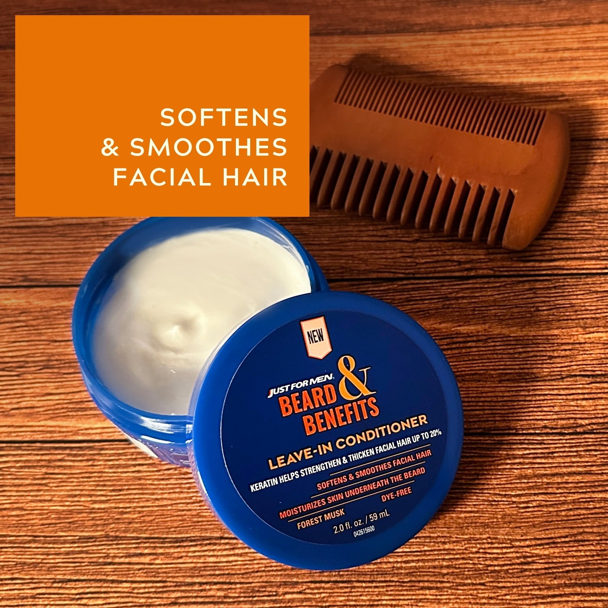 Just For Men Beard & Benefits Leave-In Conditioner, Beard Balm to Soften & Thicken - 2 oz