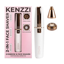KENZZI 2-in-1 face shaver kit with white handle and rose-gold attachments