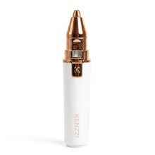 White-and-rose-gold eyebrow shaver head with pointed trimming tip