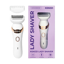 White electric lady shaver with metallic foil head shown on product box