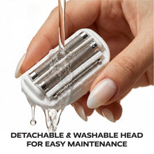 Detachable shaving head on electric lady shaver with foil blades under running water