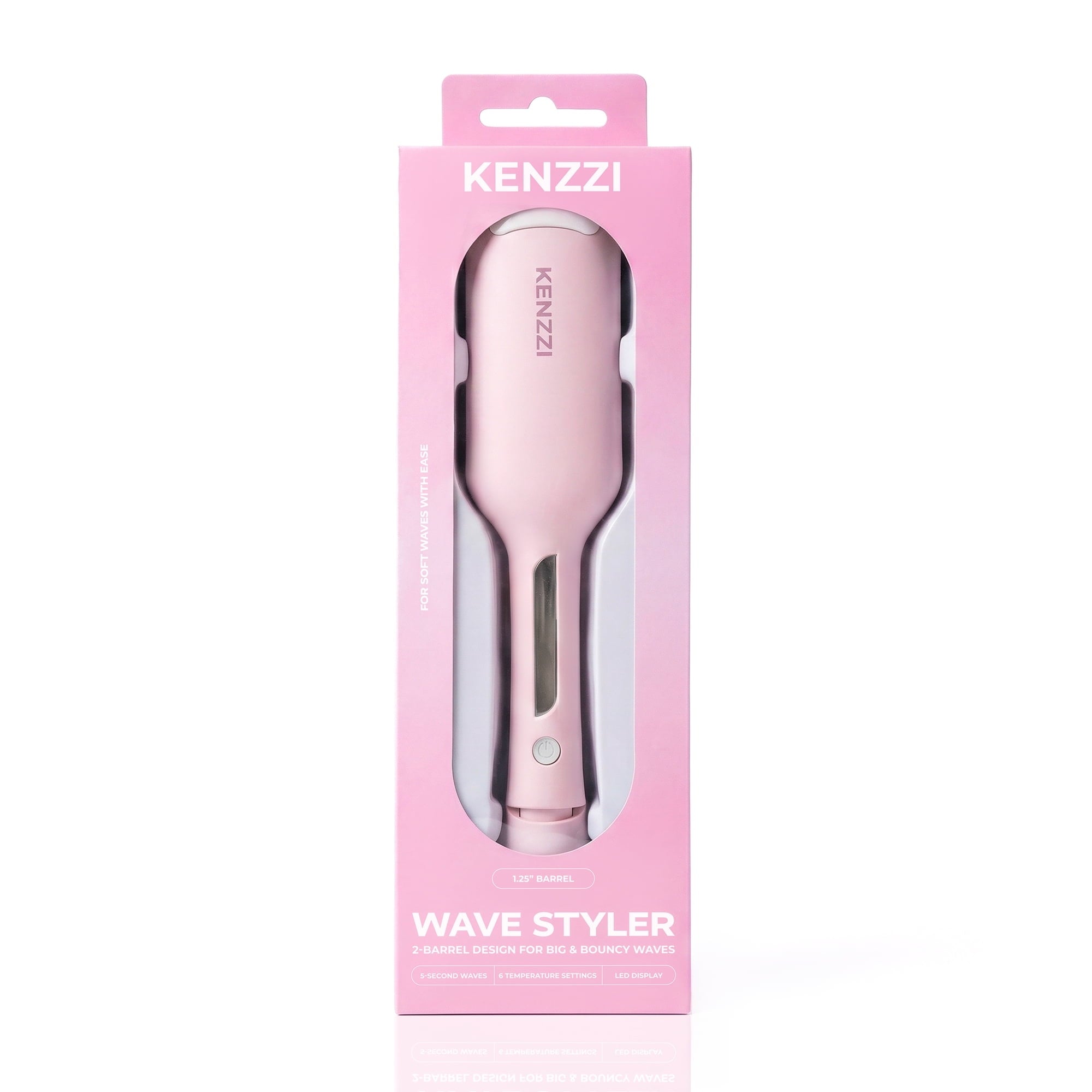 KENZZI Wave Styler 2-Barrel Hair Waver, 1.25 in, 6 Heat Settings, Pink