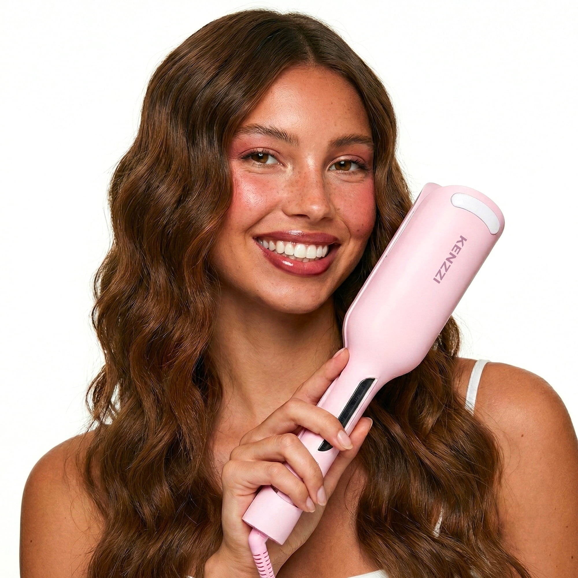 KENZZI Wave Styler 2-Barrel Hair Waver, 1.25 in, 6 Heat Settings, Pink