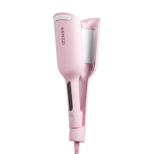 Pink 2-barrel hair waver with open clamp plates and side control button