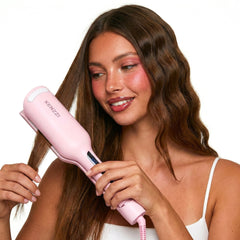 KENZZI Wave Styler 2-Barrel Hair Waver, 1.25 in, 6 Heat Settings, Pink