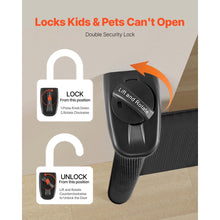 Retractable safety gate lock handle with double security lock on black frame