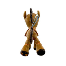 Bullseye plush activity toy back view with blue loop strap