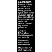 Protein bar ingredient list with peanuts, soy protein isolate, honey and peanut butter