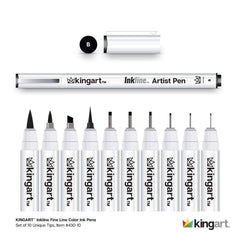 KINGART Inkline/Graphic Fine Line Drawing Pens Set – 10 Assorted Sizes, Archival Black Ink Art Illustration and Sketching