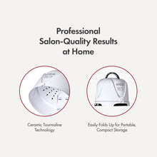 Bonnet hair dryer featuring ceramic tourmaline technology and foldable portable design