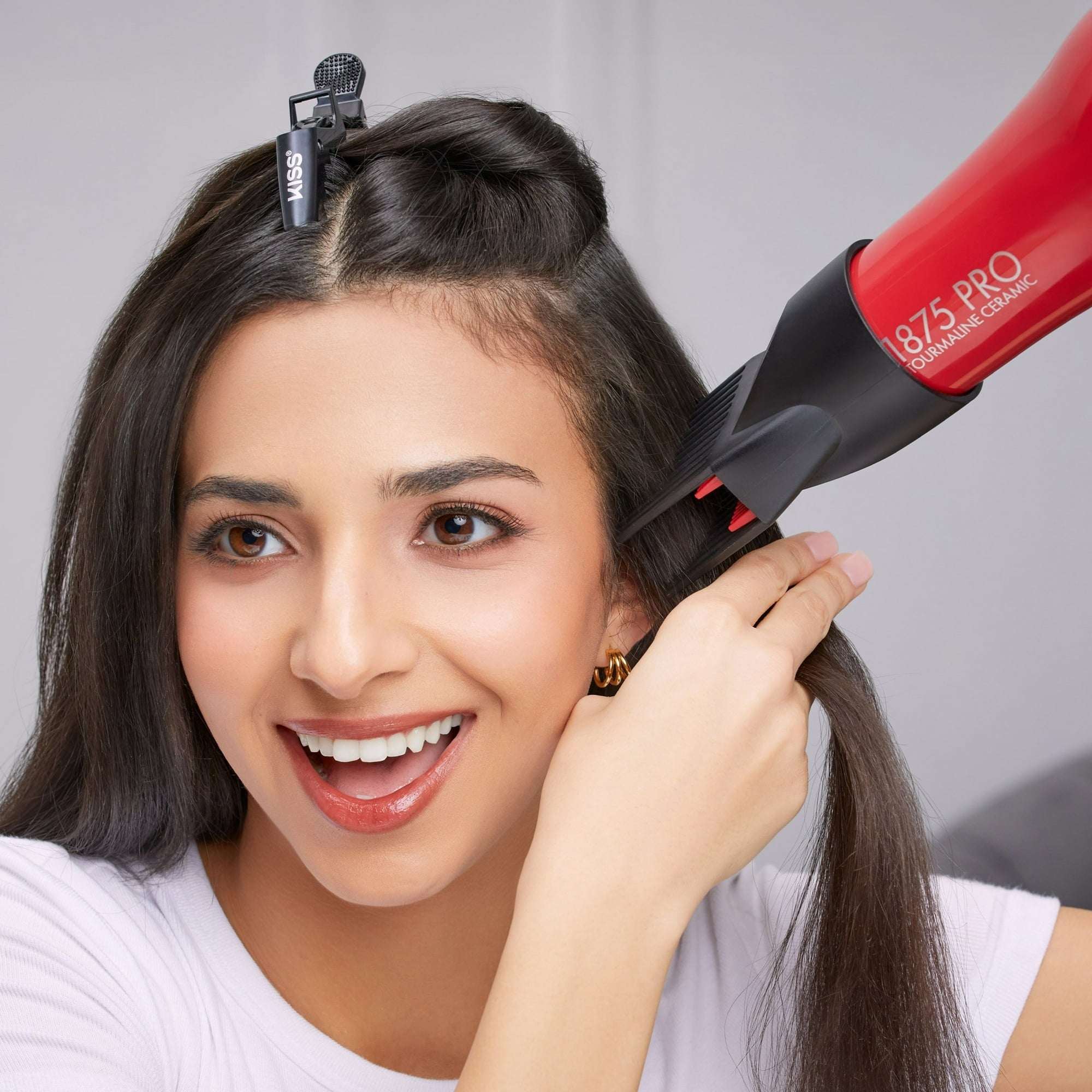 KISS Red Tourmaline Ceramic Hair Dryer with 4 Additional Styling Attachments, 1875 Watts, Red