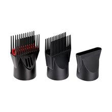 Black hair dryer styling attachments set: comb, brush, and diffuser