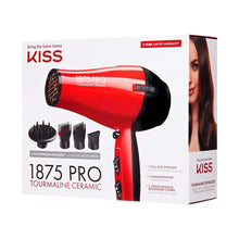 KISS red tourmaline ceramic hair dryer box with included black styling attachments