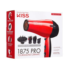 KISS hair dryer retail box showing red dryer and included attachment nozzles