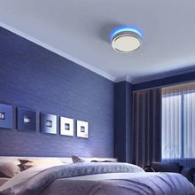 Round LED ceiling light with blue glow around the metal rim