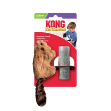 KONG Refillable catnip toy beaver plush with refillable catnip tube, brown