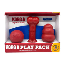 KONG dog toy 3-pack, three red rubber toys shown in open box