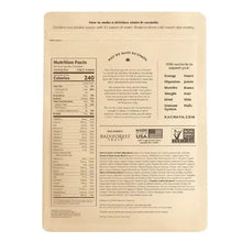 Ka'Chava all-in-one nutrition shake pouch back panel with nutrition facts