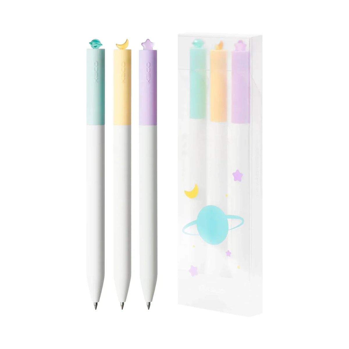 Kaco FIRST Gel Pens Cute Stationery Black Ink 3 Pieces, 0.5 mm Fine Point, Aesthetic Cute Star Pens for Journaling (Planet Series) - USA MEGA SHOP