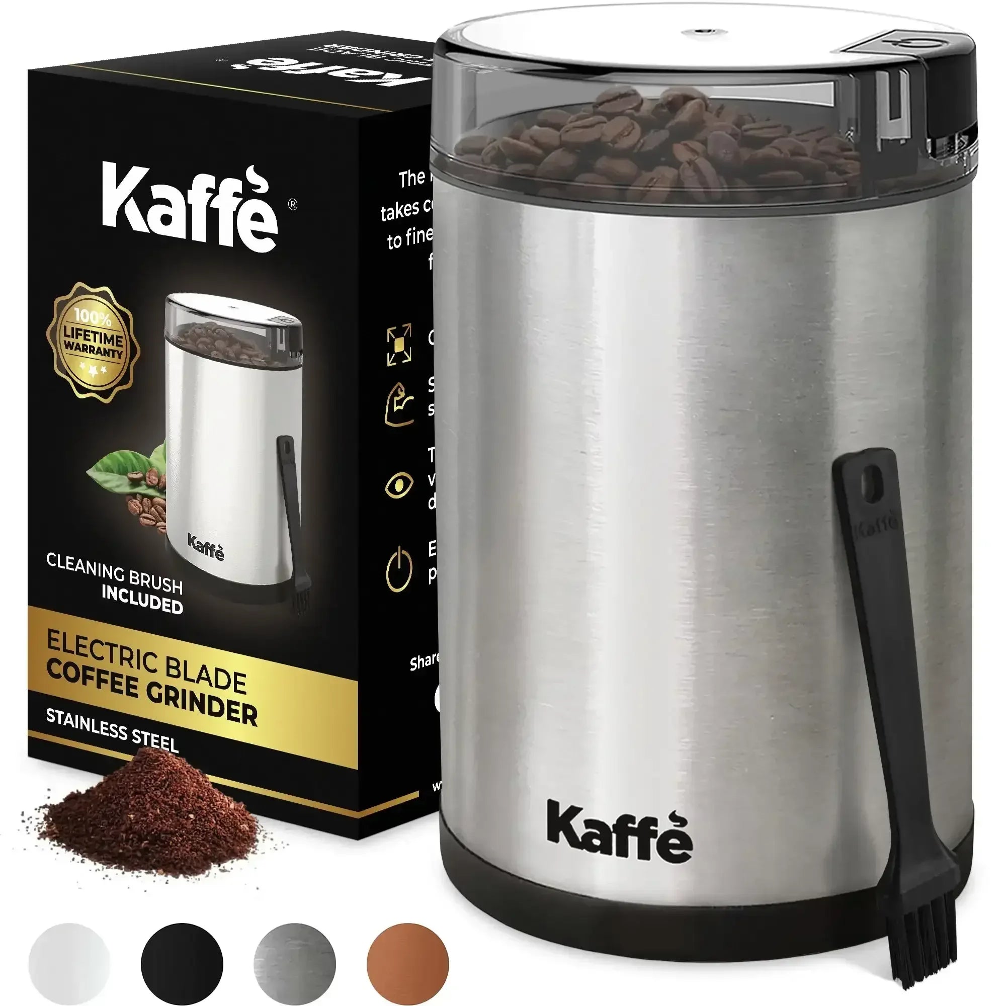 Kaffe Coffee Grinder Electric Copper, (3.5oz/14 Cup) w Free Cleaning Brush