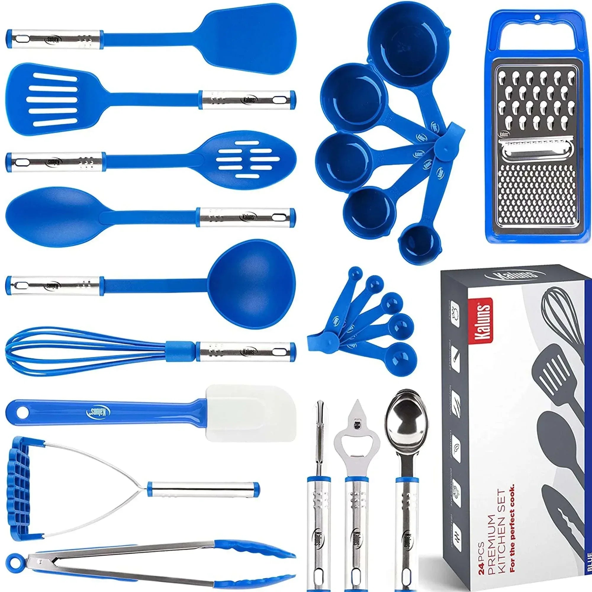 Kaluns 35 Pcs Cooking Utensils Set, Nonstick Heat Resistant Nylon & Stainless Steel Cooking Sets – Complete Kitchen Essentials & Kitchenware, Black