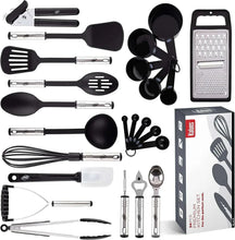 Kaluns 35-piece cooking utensil set in black, including spatulas, ladle, whisk, and tools
