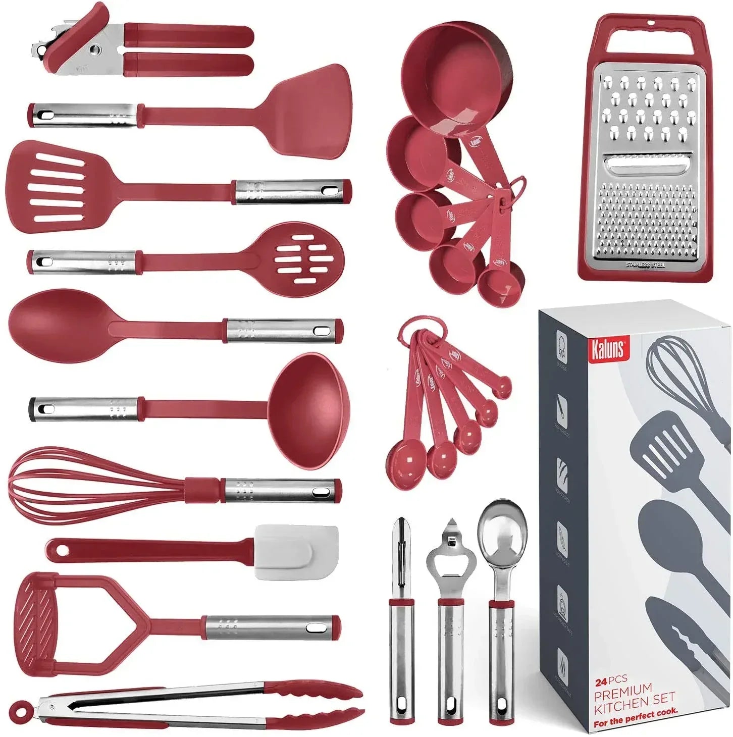 Kaluns 35 Pcs Cooking Utensils Set, Nonstick Heat Resistant Nylon & Stainless Steel Cooking Sets – Complete Kitchen Essentials & Kitchenware, Black