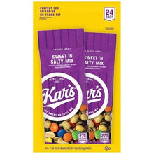 Sweet 'N Salty trail mix 24-pack display with purple snack bags