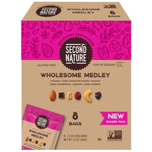 Second Nature Wholesome Medley snack box back panel with serving details