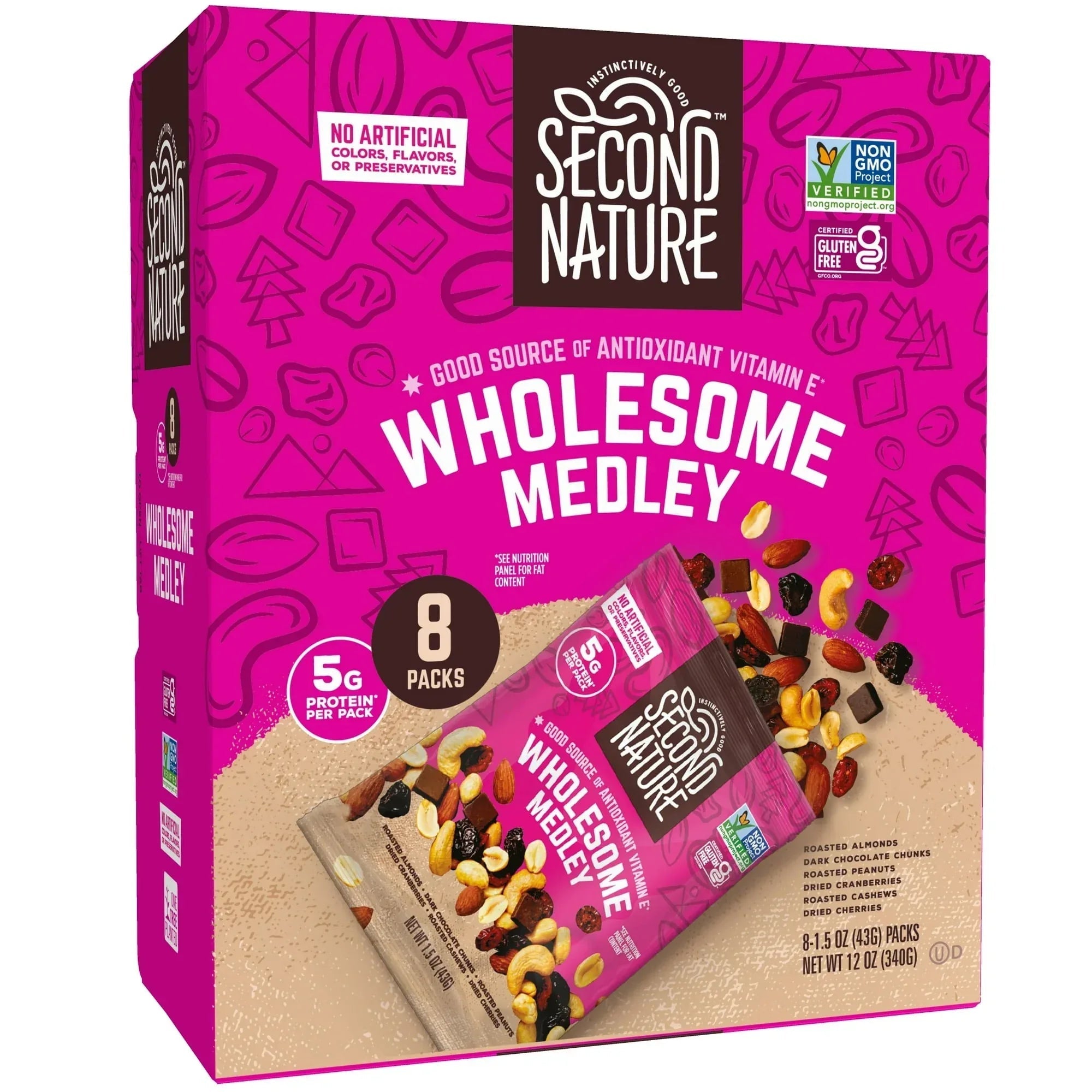 Second Nature Wholesome Medley Trail Mix, 12 oz, 8 Count – Gluten Free Single-Serve Snack Bags