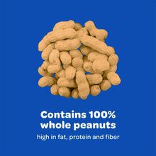 Pile of whole in-shell peanuts with label text about 100% whole peanuts