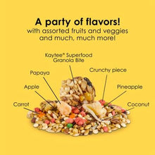 Assorted seed mix with fruit and vegetable illustrations and labels