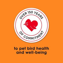 Pet bird health commitment badge with bird and heart icon