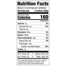 Nutrition Facts close-up: 160 calories, 4 wafers per serving