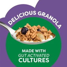Spoonful of granola with blueberries and almond pieces