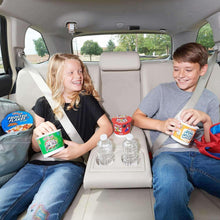 Kellogg's cereal cups with two children in car holding tubs