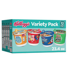 Kellogg's Variety Pack cereal cups box, front view with four flavor tubs