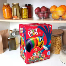 Kellogg's Froot Loops cereal box, red with colorful loop character artwork