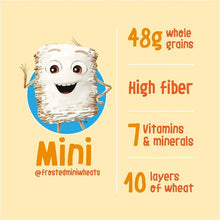 Mini wheat cereal panel with 48g whole grains and 7 vitamins and minerals.