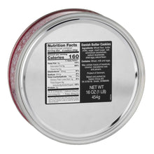 Danish butter cookies tin back with Nutrition Facts label
