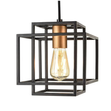Square cage lamp shade with amber Edison bulb and gold-toned socket